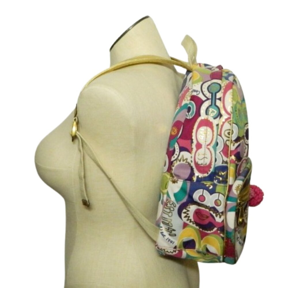 Coach 19432 Poppy Multi Color Graffiti Backpack with Gold Tone Leather Trim EUC! - Picture 5 of 10